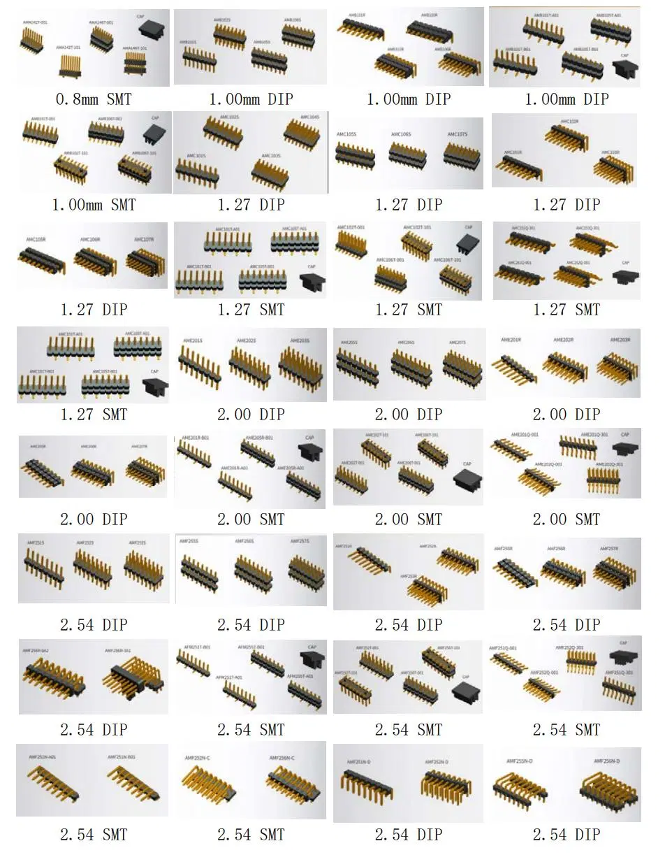 R/a Board to Board Connectors Black Insulator 1.27pitch 90 Degree Pin Headers with Different Row