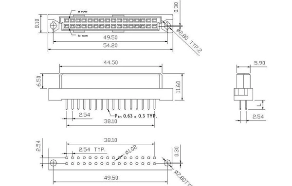 DIN41612 Connector, Male and Female 3row 150contacts, 3X50POS